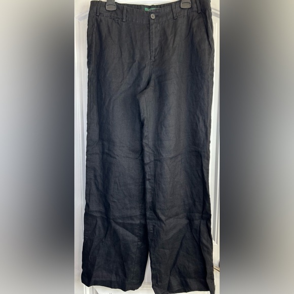 Lauren Ralph Lauren Gray 100% Linen Pants Sanderson Lined Green Label Women’s 12 - Picture 3 of 10